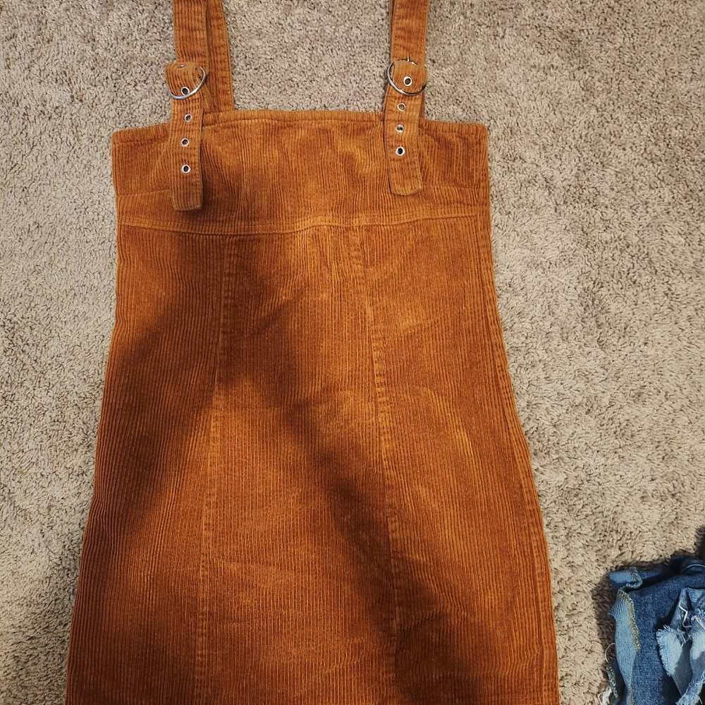 Brown/rust corduroy overall dress